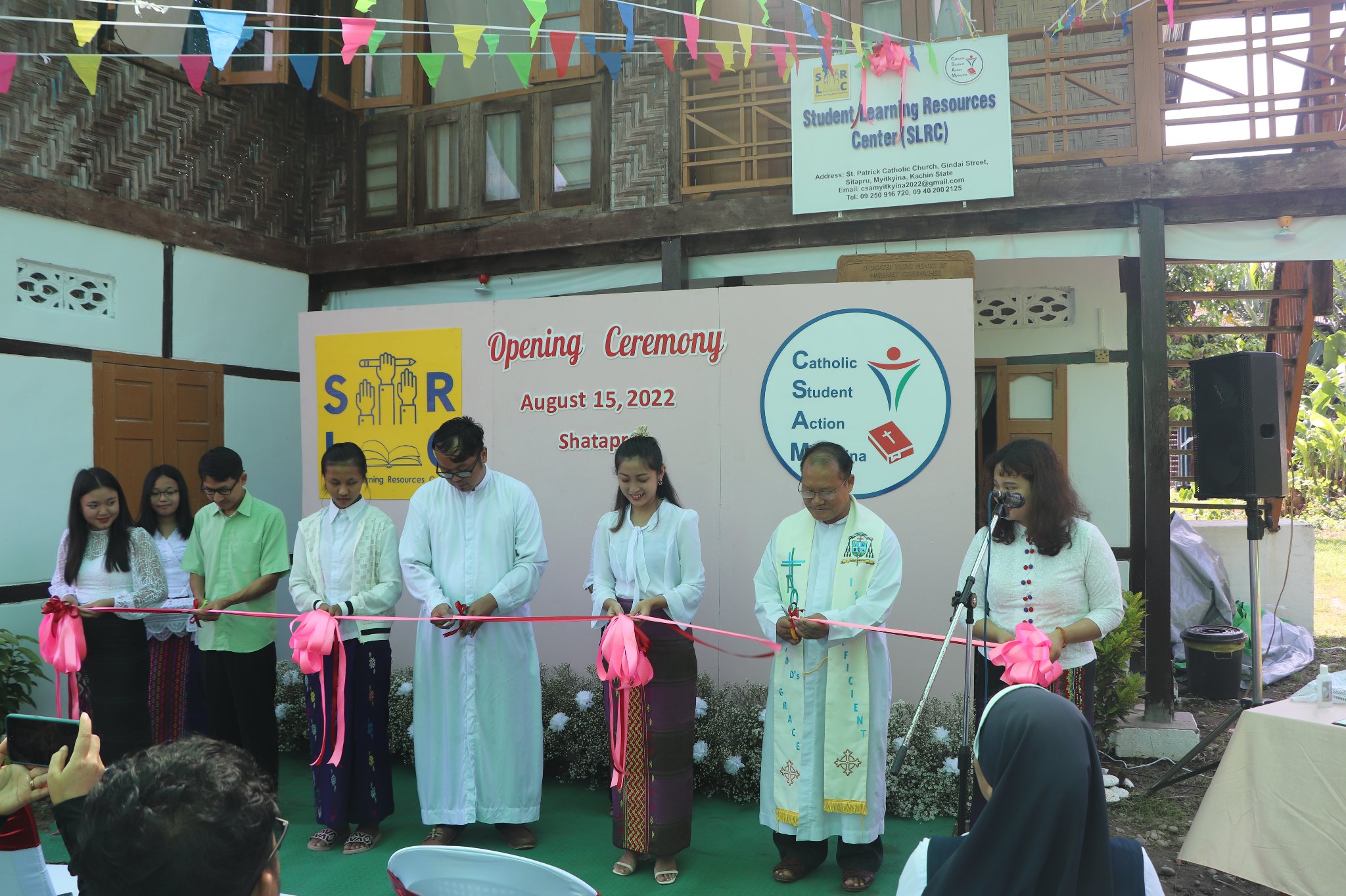 Fr Kurt Zion Pala cuts the ribbon to open the Student Learning Resources Centre - Photo: Fr Kurt Zion Pala