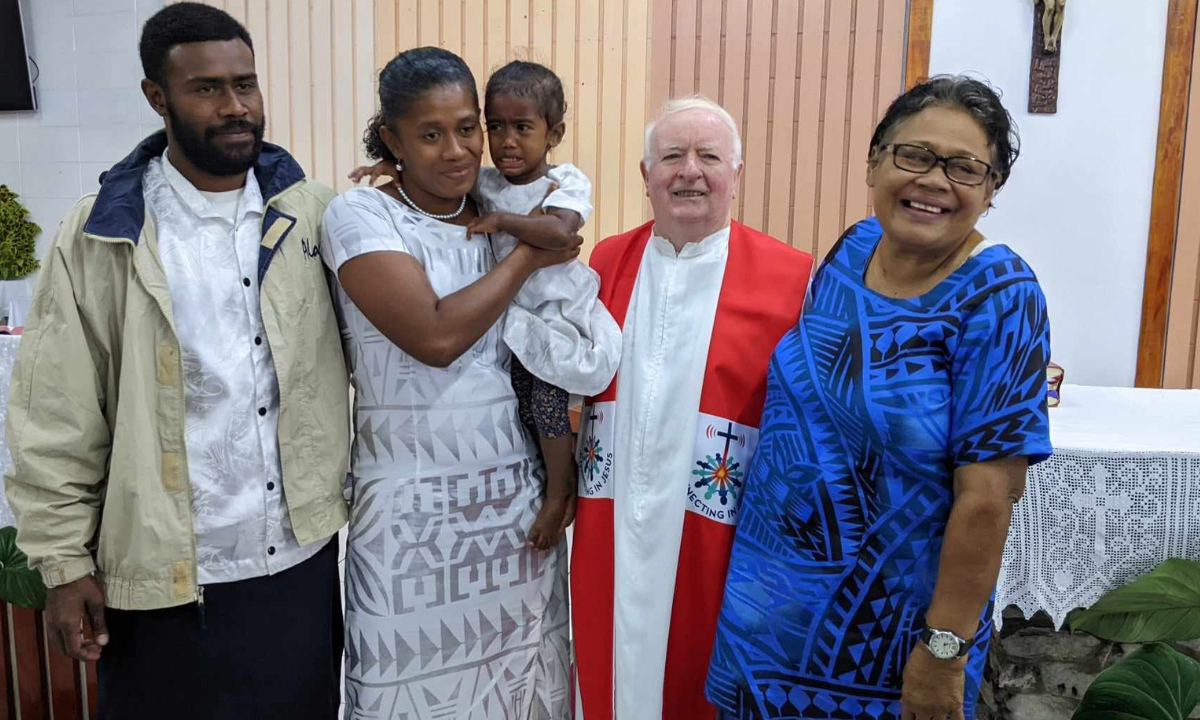 Fr John McEvoy with parishioners during his last Mass at St Pius X Parish - Photo: Columbans Fiji