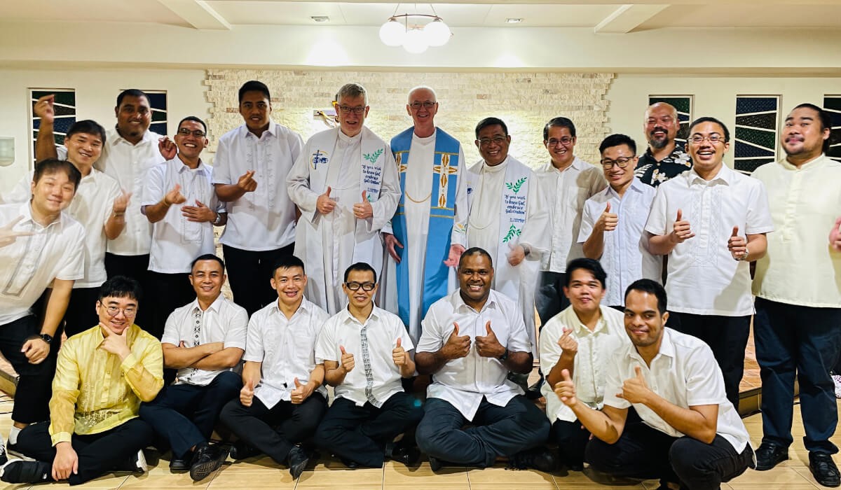Iowane Naio and Francis Xavier with other Columbans and students during Final Aggregation ceremony that happened a day before. Photo: St Columbans Mission Society.