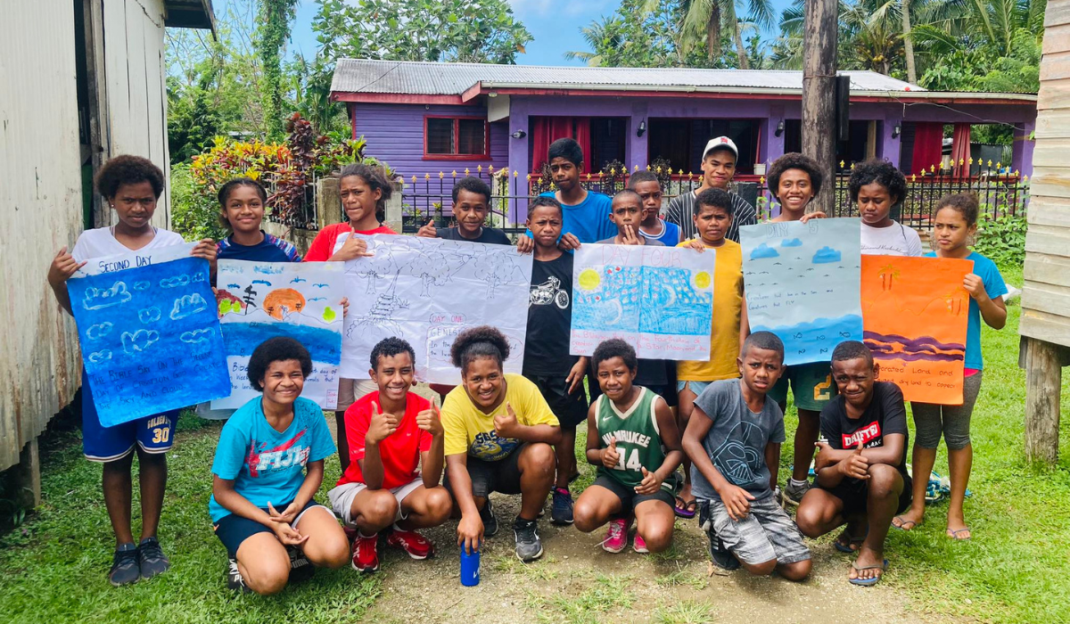 Children display their artwork for the Season of Creation - Photo: Ioane Nawaikula