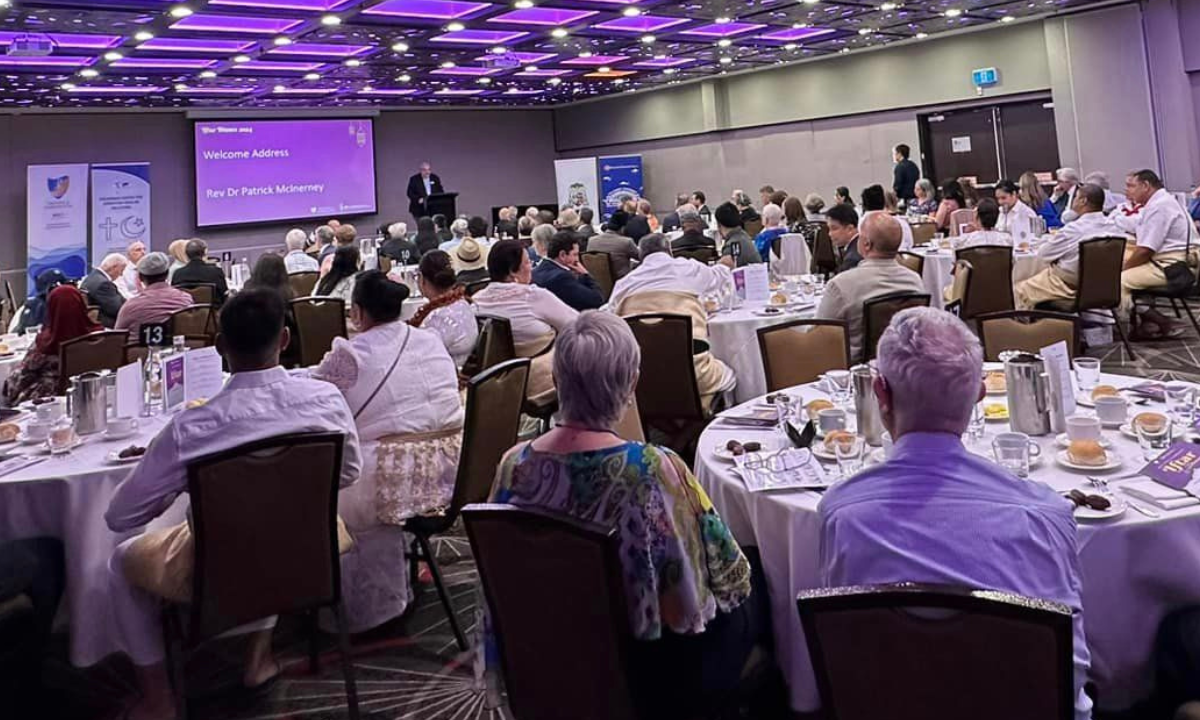 Dr Fr Patrick McInerney speaking at the Multifaith Community Iftar Dinner - Photo: Farid Ghalib, Facebook