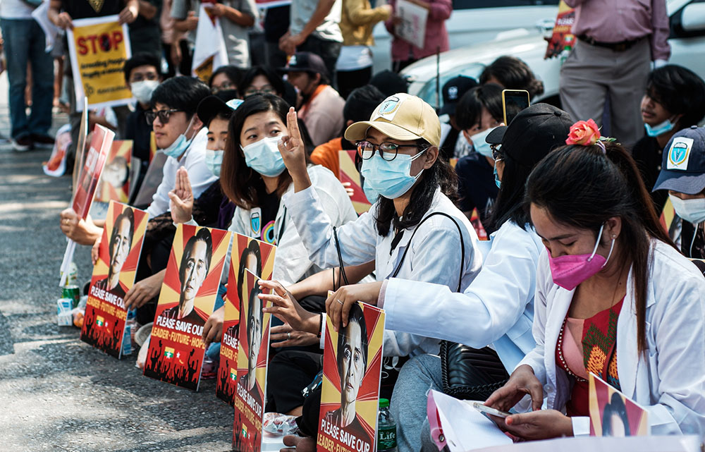 MgHla (aka) Htin Linn Aye, Protest in Myanmar against Military Coup 14-Feb-2021 17, CC BY-SA 4.0