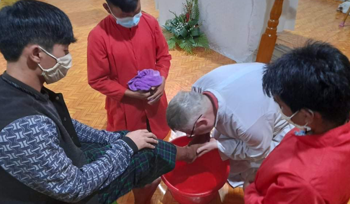 Fr Eamon washes the feet of recovering patients at the Columban Rebirth Rehabilitation Centre in Myanmar. Photo: Fr Eamon Sheridan SSC