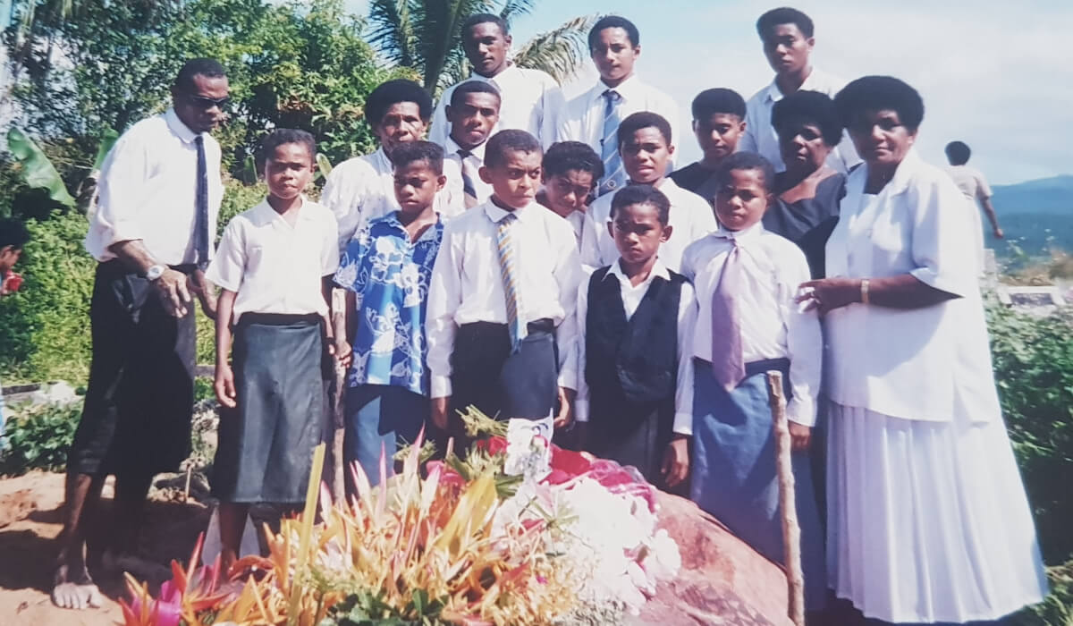Sisi and family at the burial of her husband, Mr Asipeli Moce in 2001