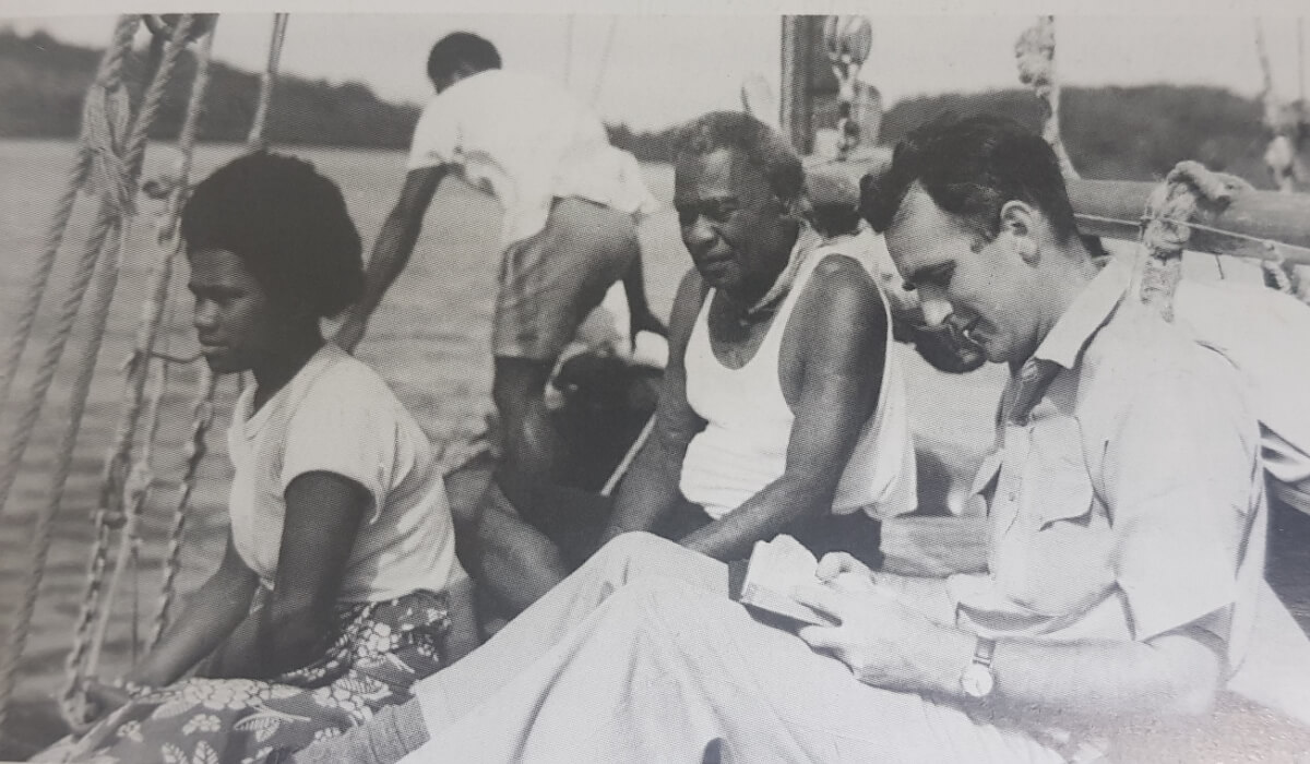 Fr Seamus O'Connor on boat to Yasawas