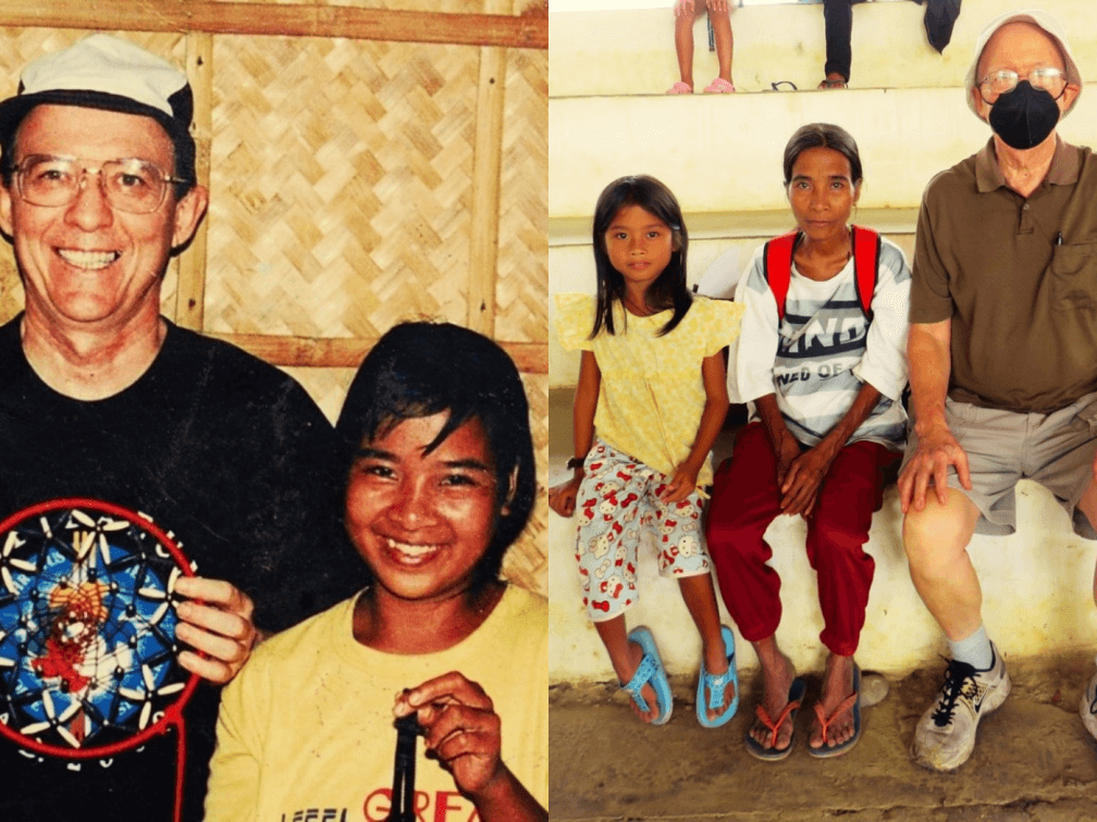 18 year old Marcelita with Fr. Vinnie on the left and with her daughter at the party. 