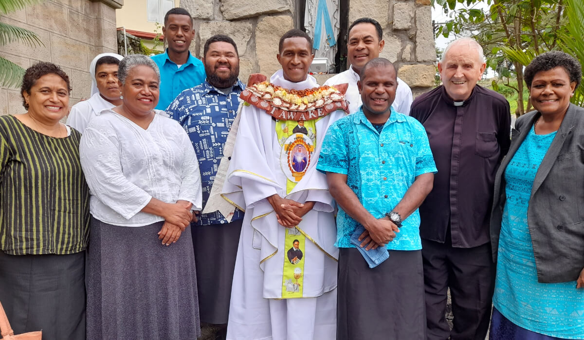 Fr Vincent with friends and Fr Donal. Photo: Columban Fr Donal McIlraith