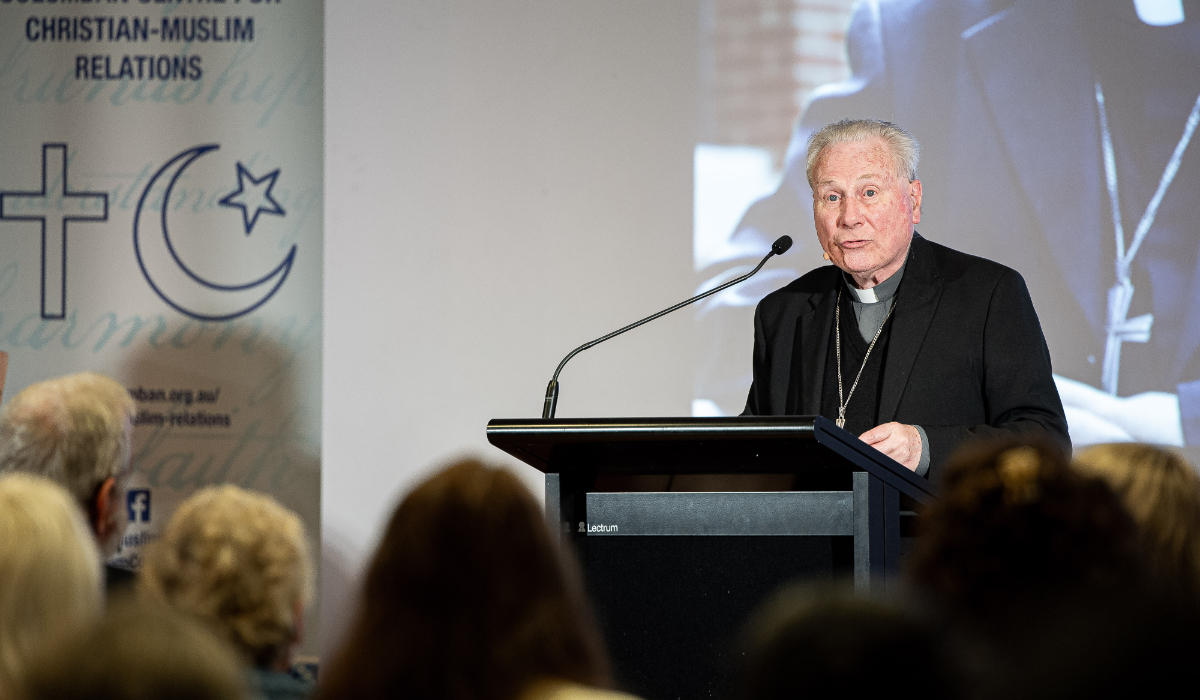 Cardinal Michael Fitzgerald delivers public talk on interreligious dialogue at St Patrick’s Cathedral Cloisters Hall in Parramatta.