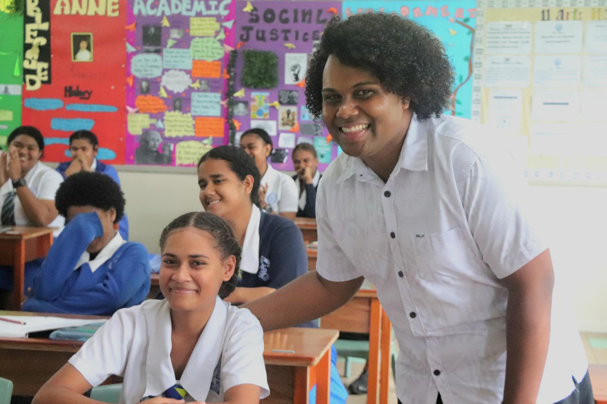 Noa with students of St Joseph’s Secondary School - Photo: Noa Mervyn Tuivunilagi