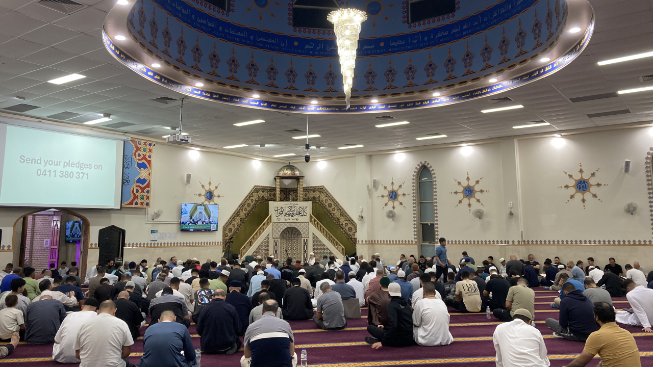 Muslims gathered at the Lakemba Mosque in prayer. Photo: Fr Patrick McInerney.