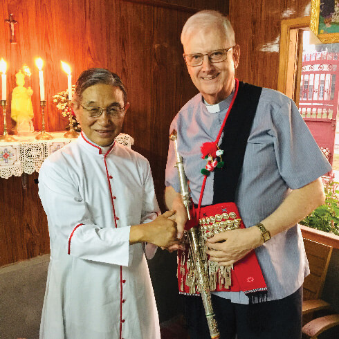 Bishop Paul (left) and Fr Patrick O'Donoghue (right) after the formal ceremony was finished. Photo: Fr Patrick O'Donoghue SSC
