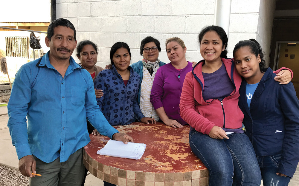 Rosalia Basada (centre) with Gironima and other residents at Casa del Migrante waiting for their appointment to cross the border. Photos: Rosalia Basada