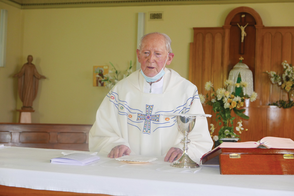 Columban Fr Chris Baker at his 70th Anniversary of ordination Mass in Essendon, Melbourne, on September 23, 2020. Photo: Fr Jim Mulroney SSC