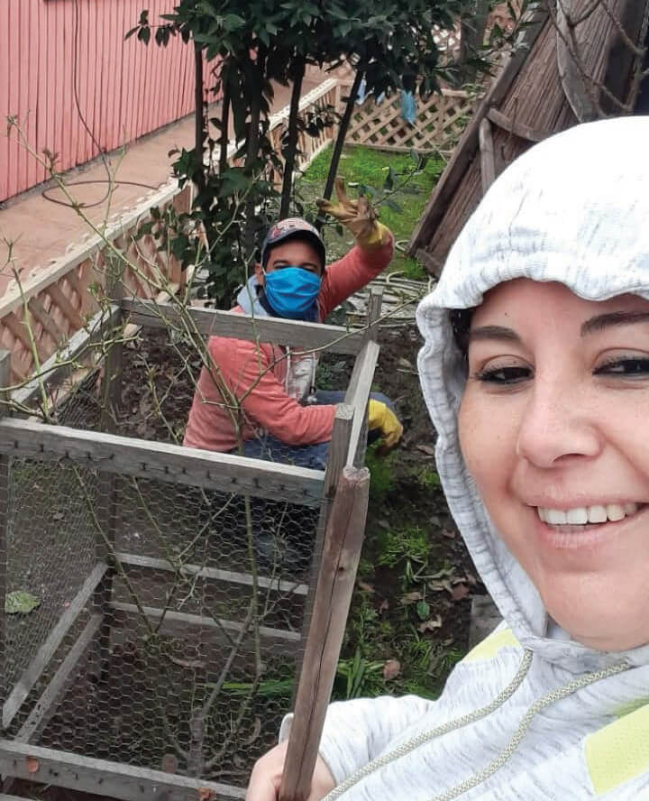 Elisa Núñez and Javier Núñez working in the garden at the Migrant House, St Columban's Parish, Santiago, Chile. Photos: Fr Dan Harding SSC