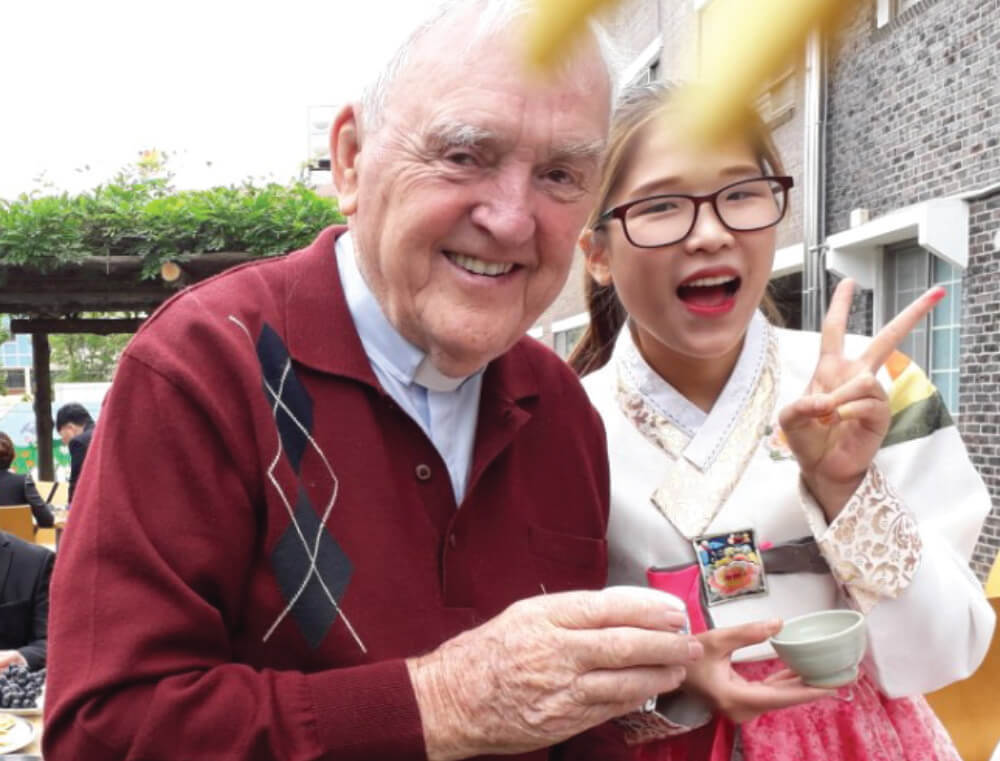 Columban Fr Noel O'Neill with Kim Youn Cheong at the group home in Korea. Photo: Fr Noel O'Neill SSC
