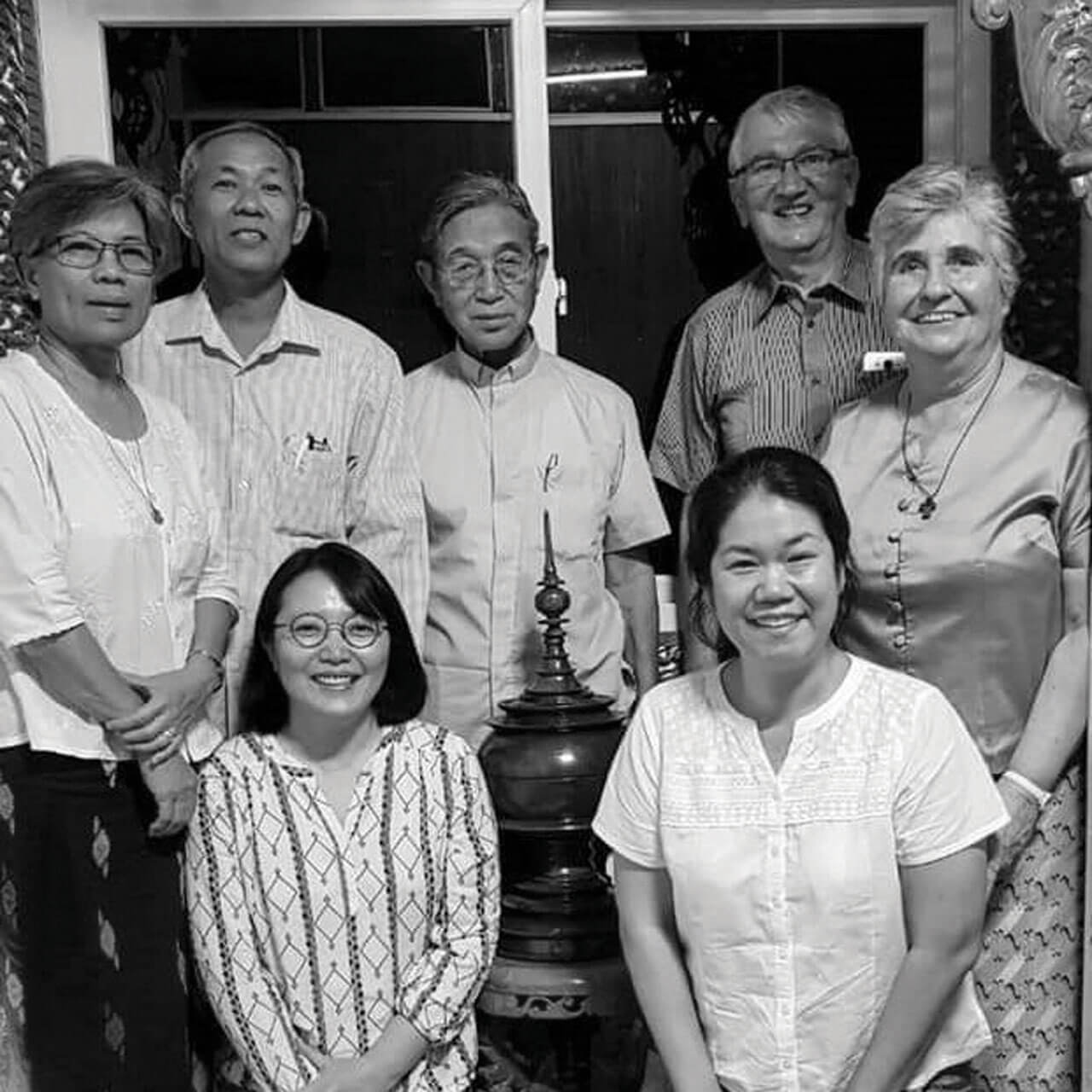 The late Archbishop Paul Zinghtung Grawng (center), Fr Neil Magill (right) with Missionary Sisters of St Columban. Photo: Missionary Sisters of St Columban