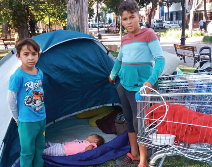 Making a home in a public park in Santiago. Photo: St Columbans Mission Society