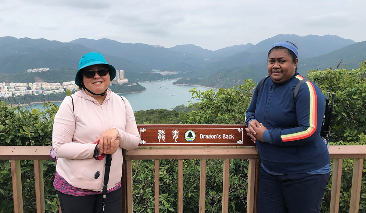 Columban Lay Missionaries, Vida Hequilan (left) and Sai Tamatawale (right), at the summit of the Dragon’s Back, one of the most famous hiking trails at the edge of the Hong Kong city. - Photo: Fr Tim Mulroy
