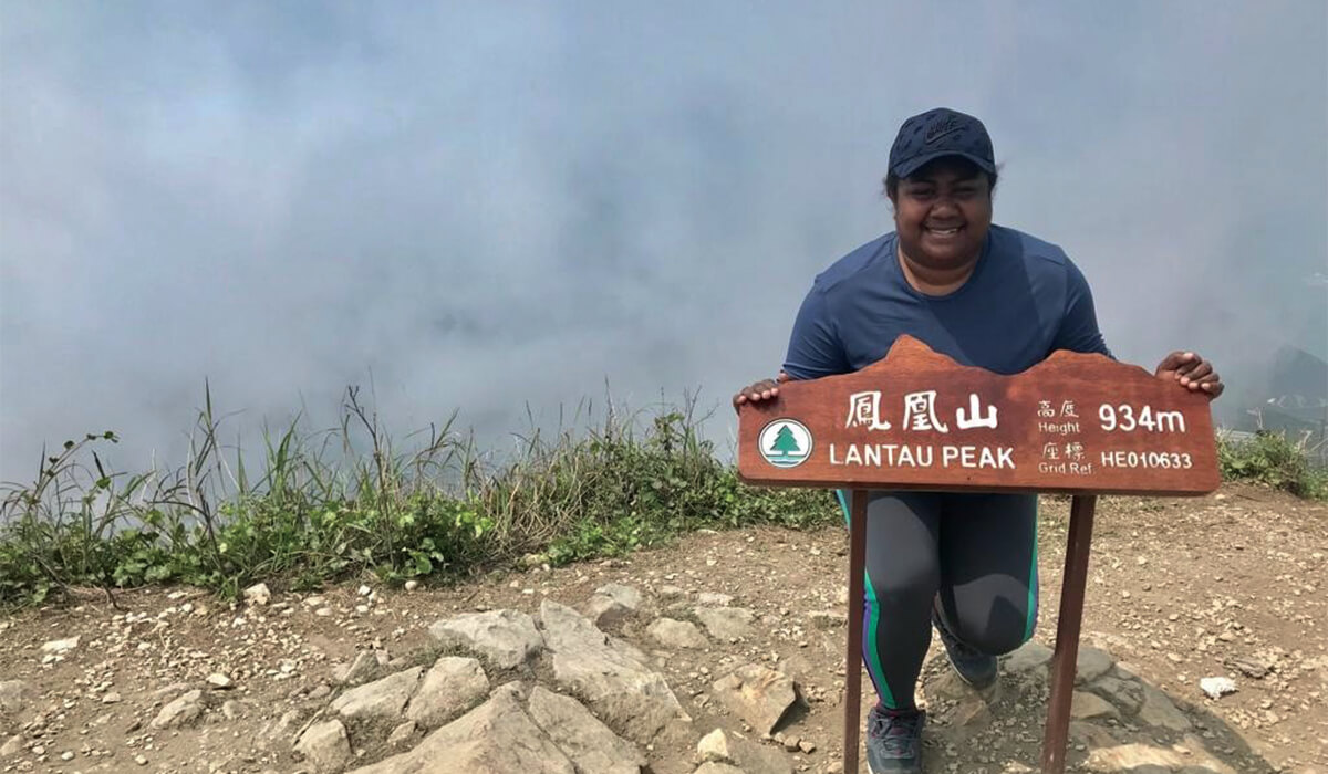 Columban Lay Missionary, Sai Tamatawale, on the summit of Lantau Peak, Hong Kong. - Photo: Fr Tim Mulroy