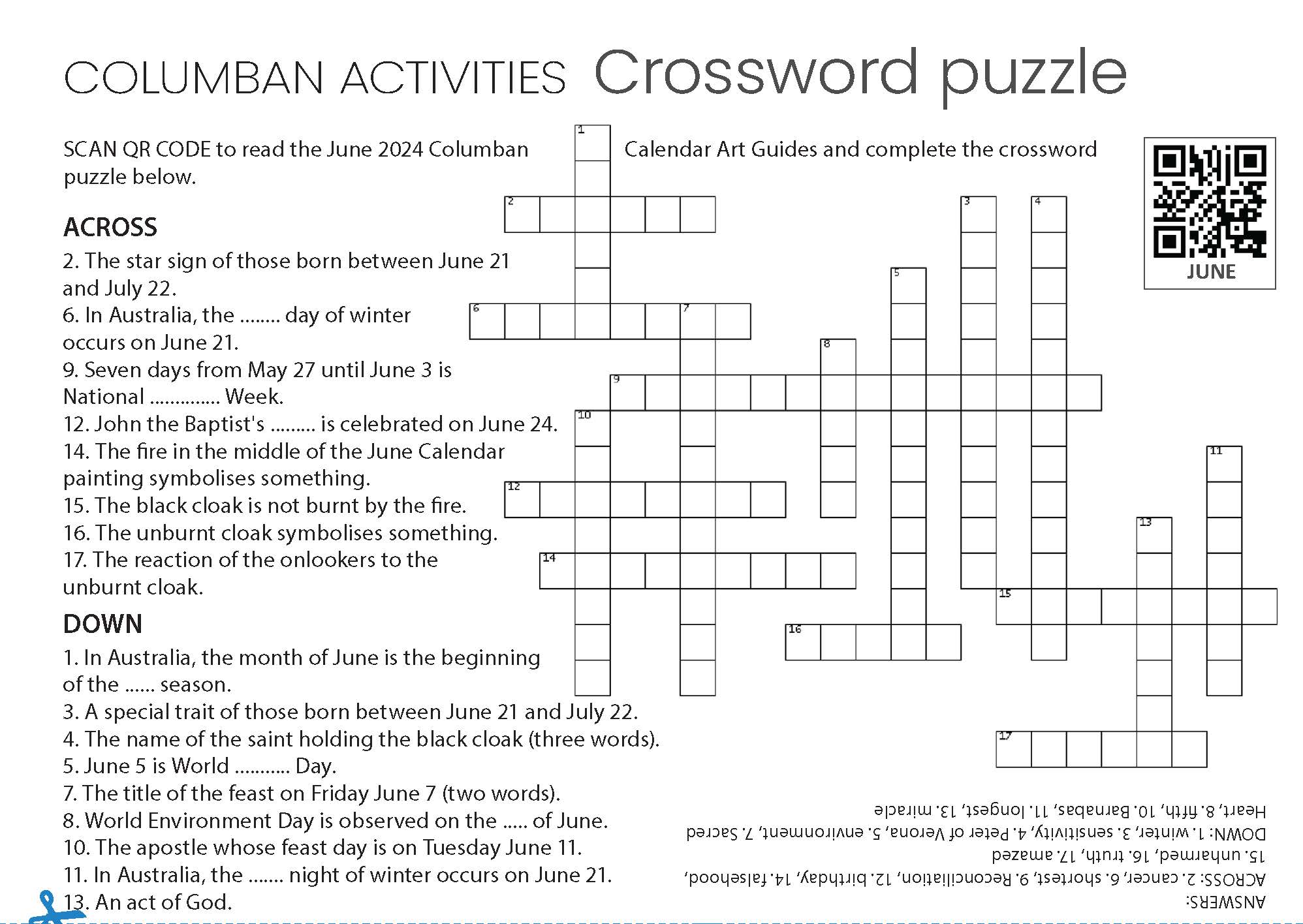 Columban Activities - Crossword Puzzle