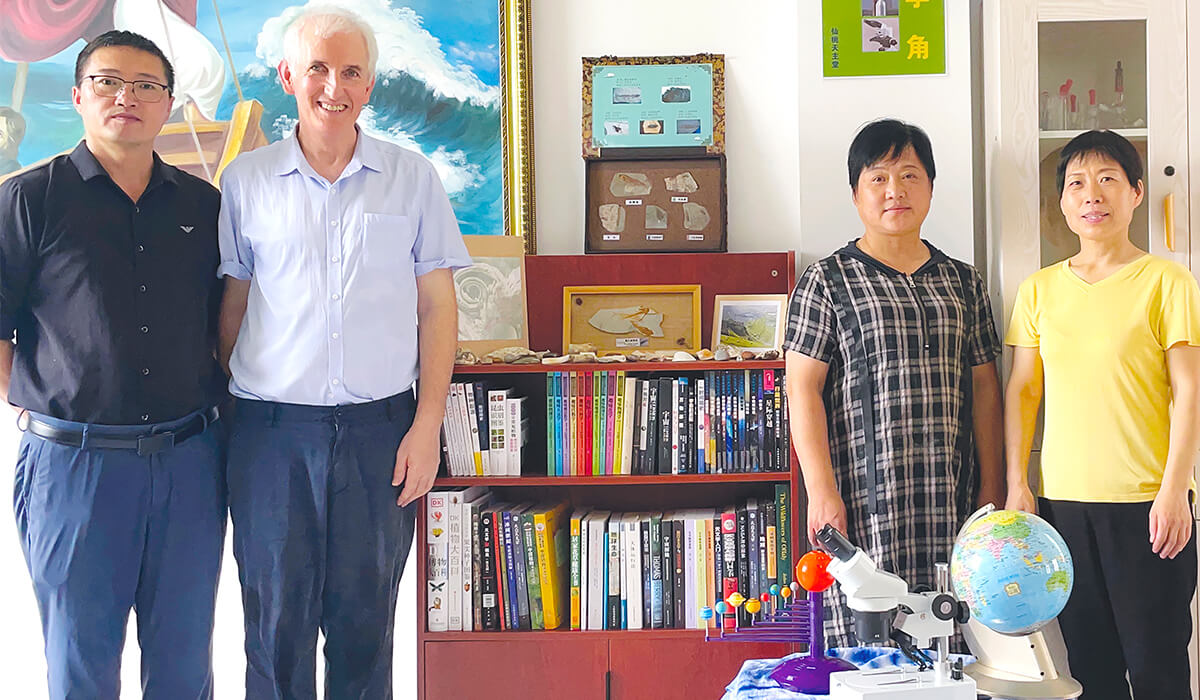 Administrator of Hanyang Diocese, Fr Joseph Li (left), Columban Fr Dan Troy, Sr Paula Li and Sr Mary Bai, beside the ecology space at Xiantao Pastoral Centre. Photo: Dan Troy