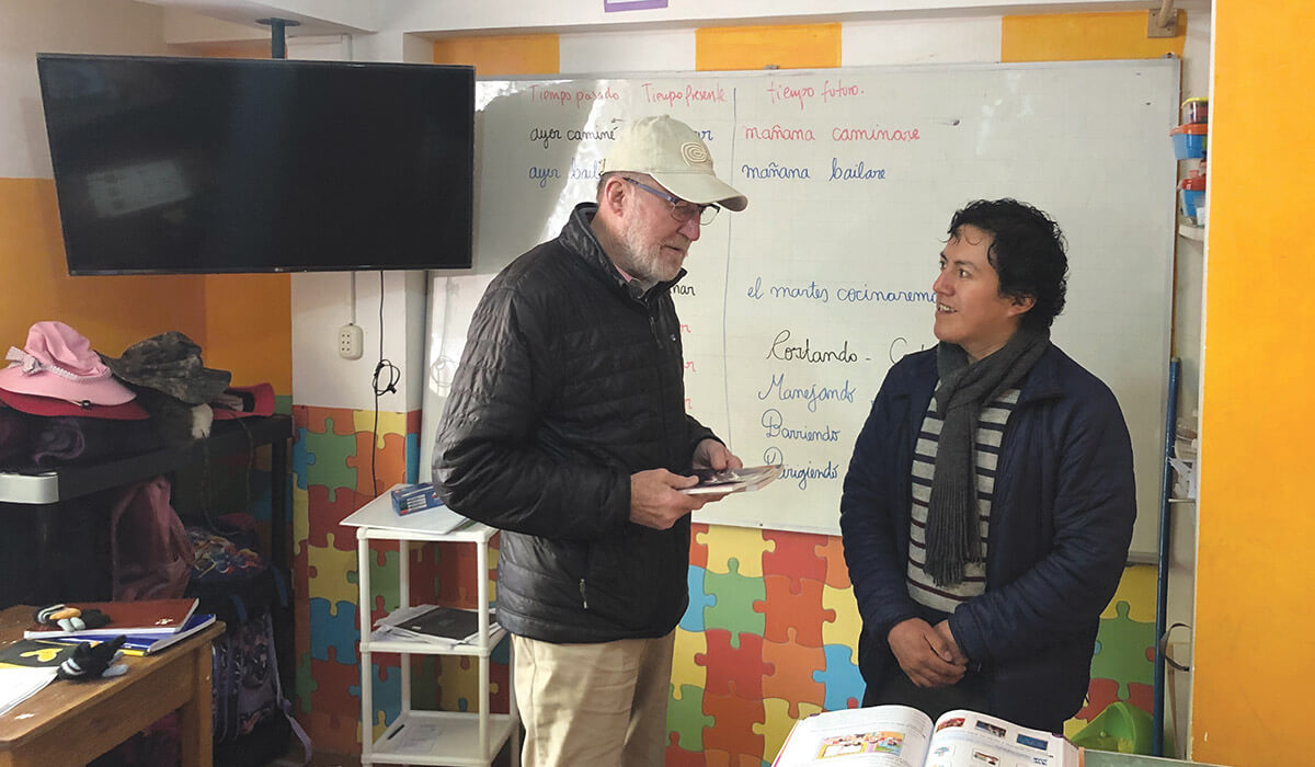 Columban Fr Michael McKinnon with Mr. Harry Cahuana, a teacher and supervisor at T’ikariy Children’s Centre, Yanaoca, Peru. - Photo: Fr Tim Mulroy