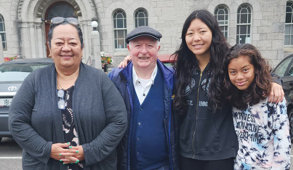 Columban Fr John McEvoy with the Chute family at Dalgan Park in Ireland. - Photo: Fr Pat Colgan
