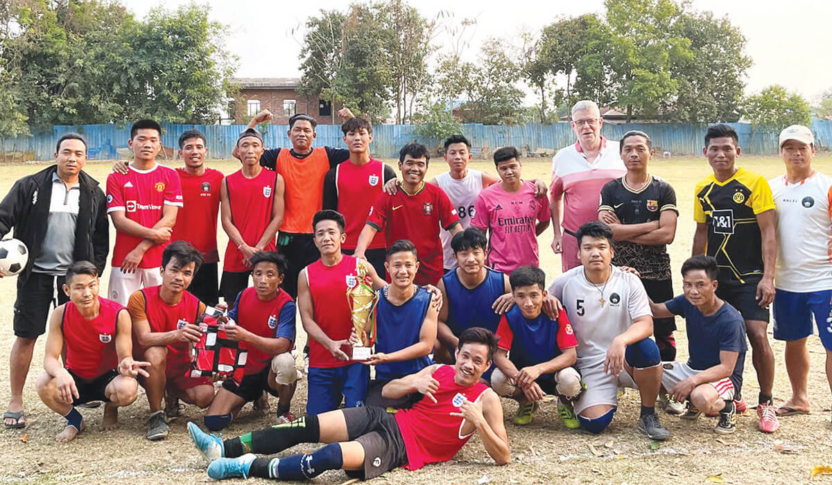Columban Eamon Sheridan with the Rebirth Centre football team. Photo: Fr Eamon Sheridan SSC